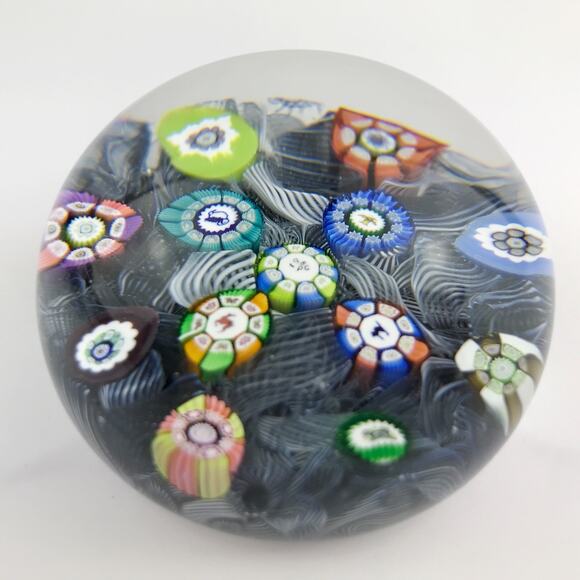 Perthshire PP47 1986 Millefiori Picture Cane Cat Puffin Black Lace Paperweight - Picture 2 of 16